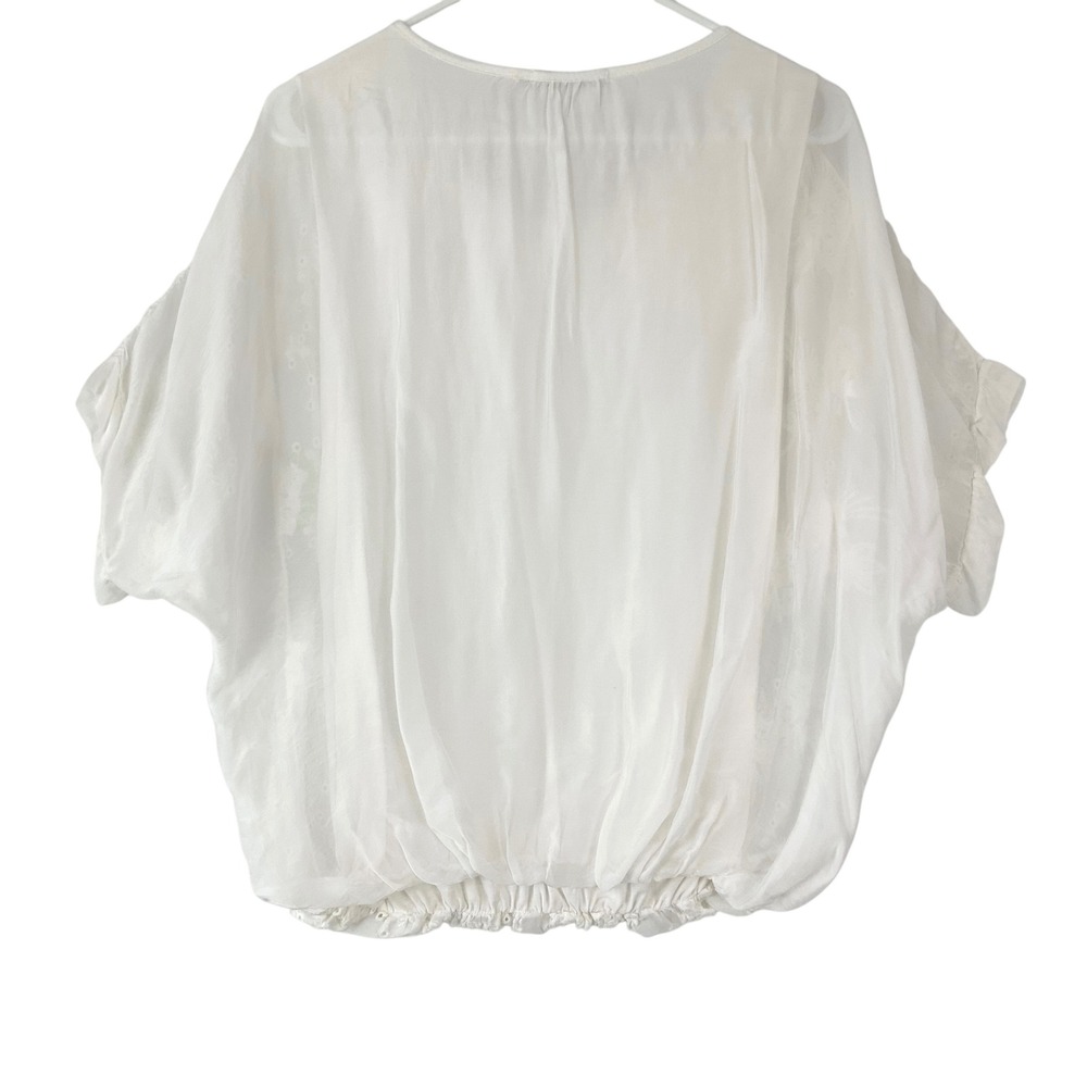 Tendenze Italy White Silk Blend Floral Embroidered Bubble Hem Blouse Top Large - Picture 2 of 5